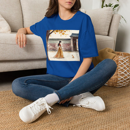 Autumn Stroll Tee — Woman in Traditional Dress Illustration
