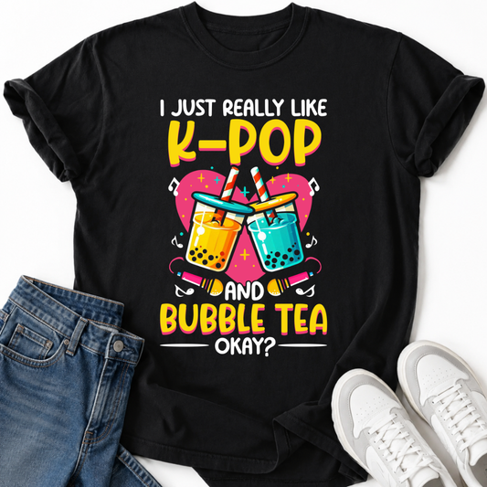 T-SHIRT ICH MAG K-POP UND BUBBLE TEA SEHR