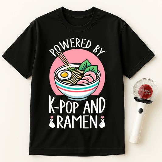 POWERED BY K-POP AND RAMEN UNISEX T-SHIRT