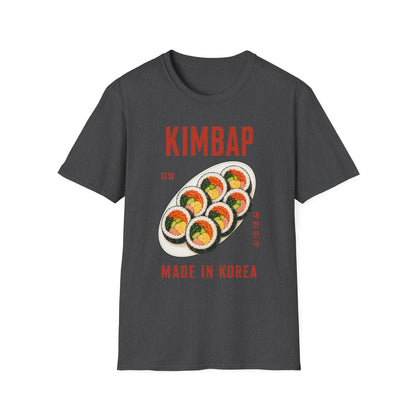 Kimbap T-Shirt — Retro Korean Food Graphic Tee ("KIMBAP" with Made in Korea Roll Art)