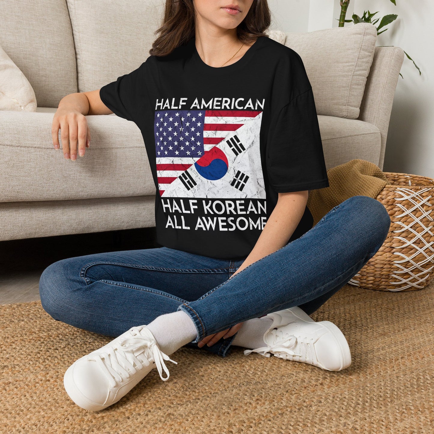 Half American Half Korean T‑Shirt — 'Half American, Half Korean, All Awesome' Patriotic Tee