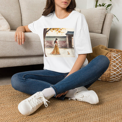 Autumn Stroll Tee — Woman in Traditional Dress Illustration