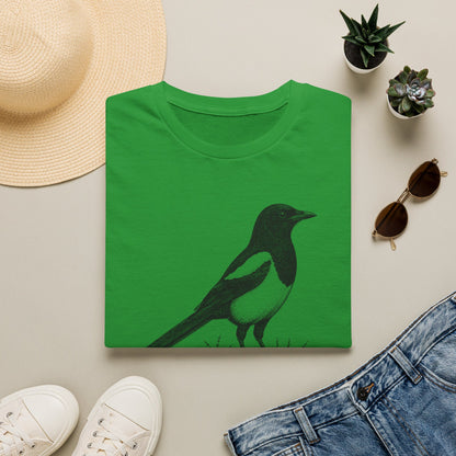 Magpie Illustration T‑Shirt — 까치 (Kkachi) Korean Bird Graphic Tee