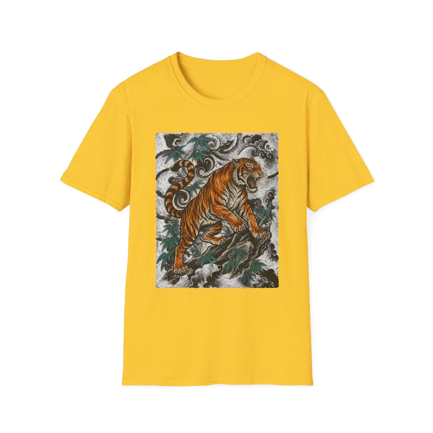 Tiger Tattoo Graphic T‑Shirt — Roaring Tiger Illustration Tee