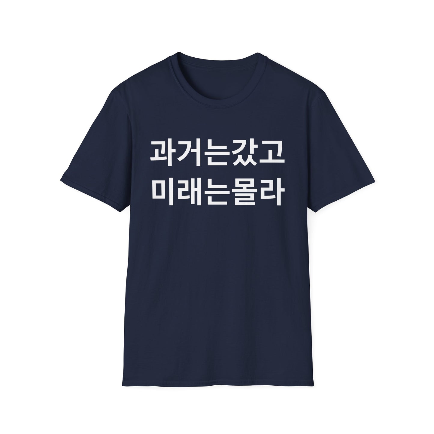 Korean Phrase T-Shirt — '과거는갔고 미래는몰라' Minimalist Typography Tee