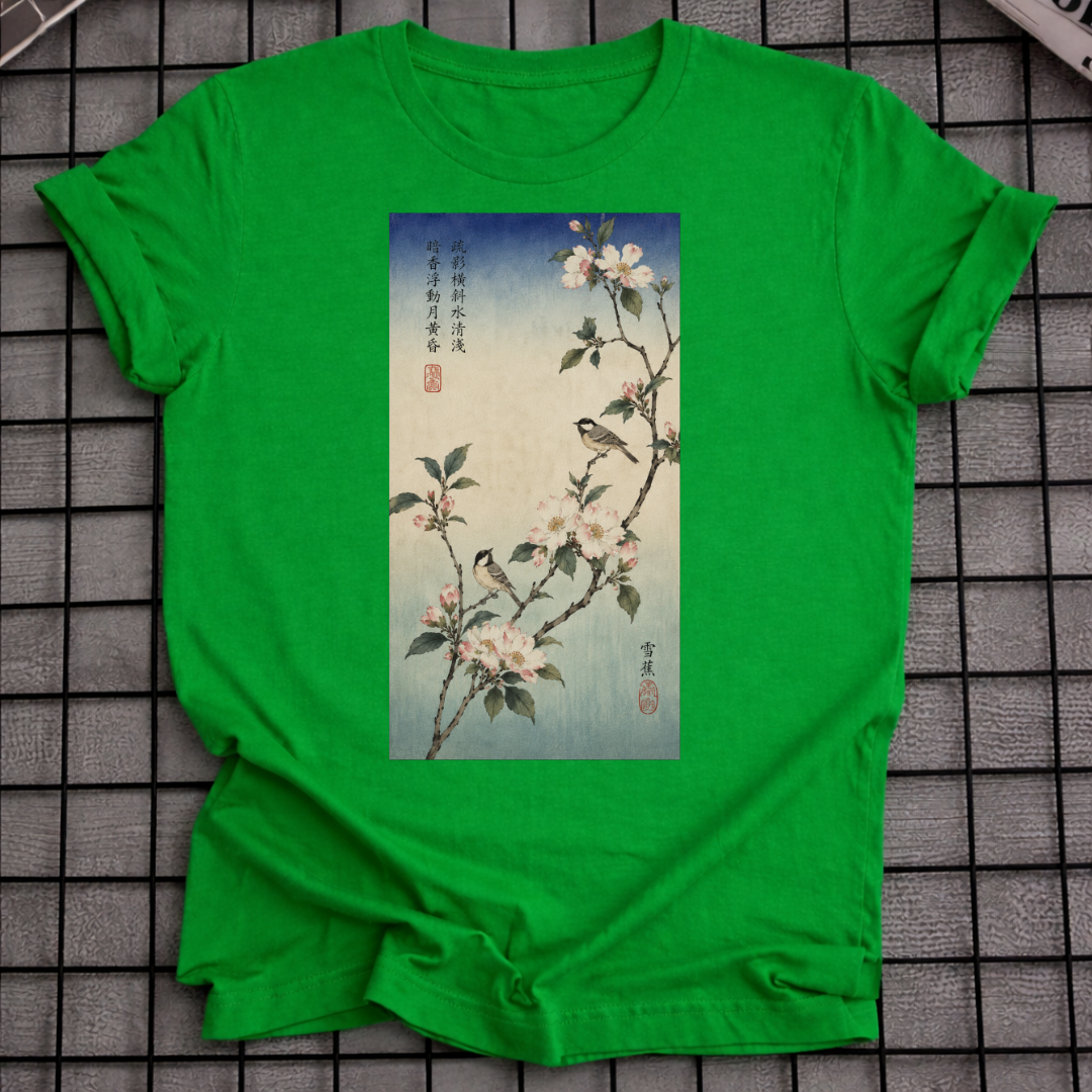 BLUMEN JAPANISCHES HOLZSCHNITT T-SHIRT