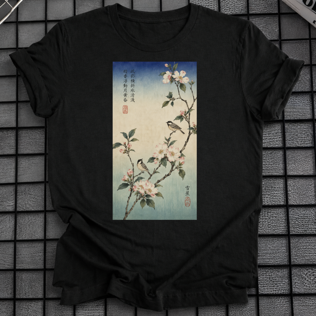 BLUMEN JAPANISCHES HOLZSCHNITT T-SHIRT