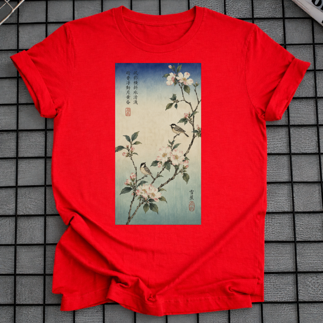 BLUMEN JAPANISCHES HOLZSCHNITT T-SHIRT