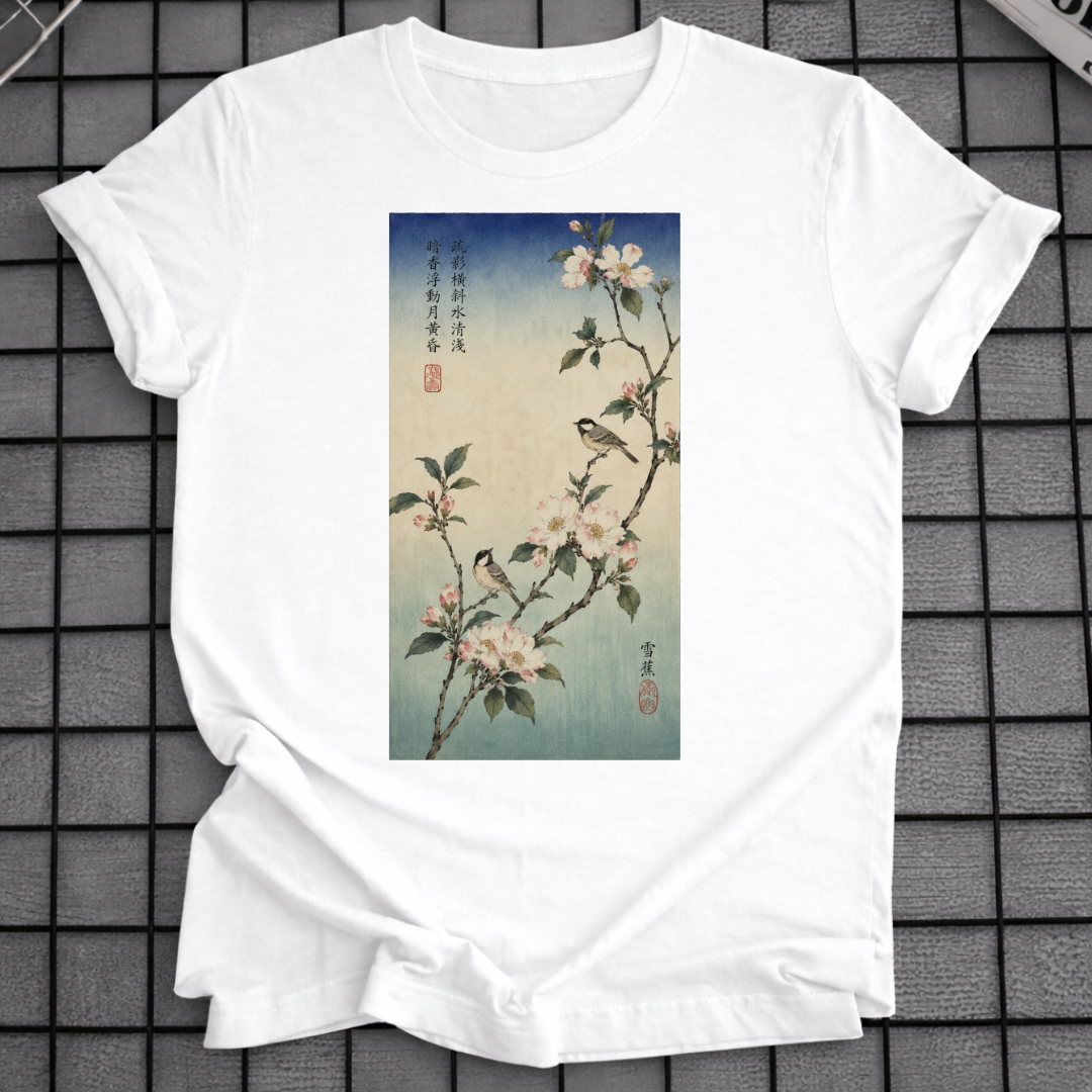 BLUMEN JAPANISCHES HOLZSCHNITT T-SHIRT