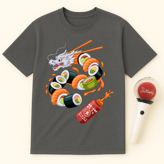 SUSHI DRAGON WITH CHOPSTICKS UNISEX T-SHIRT