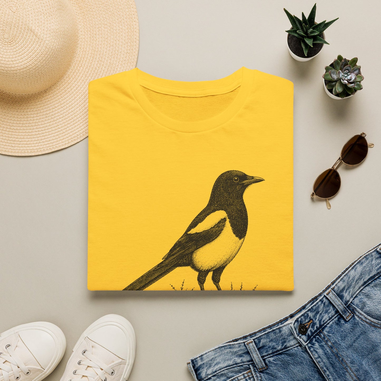 Magpie Illustration T‑Shirt — 까치 (Kkachi) Korean Bird Graphic Tee