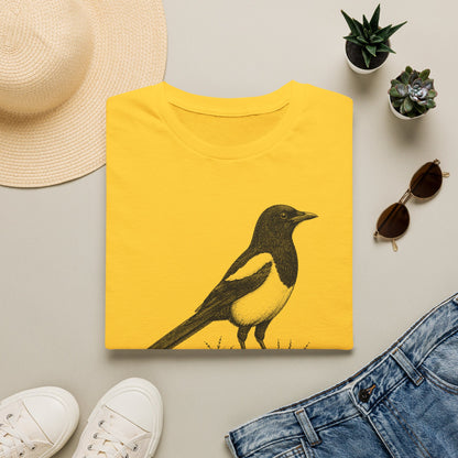 Magpie Illustration T‑Shirt — 까치 (Kkachi) Korean Bird Graphic Tee