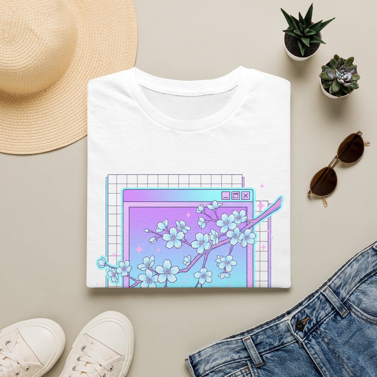 Retro Cherry Blossom T-Shirt — Aesthetic Vaporwave Floral Tee