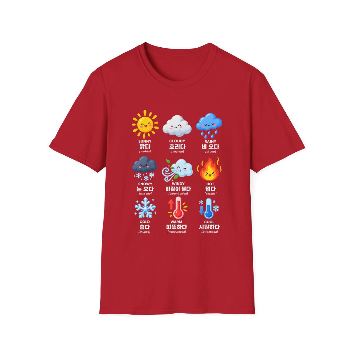 Weather Emoji Chart T-Shirt — Sunny Cloudy Rainy Korean Weather Icons