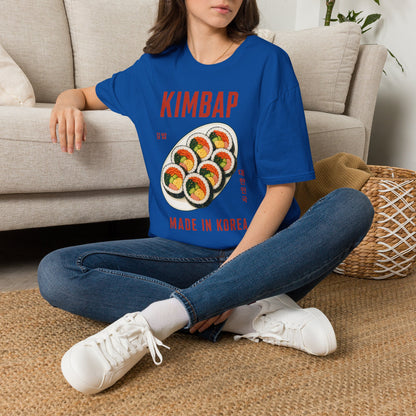 Kimbap T-Shirt — Retro Korean Food Graphic Tee ("KIMBAP" with Made in Korea Roll Art)