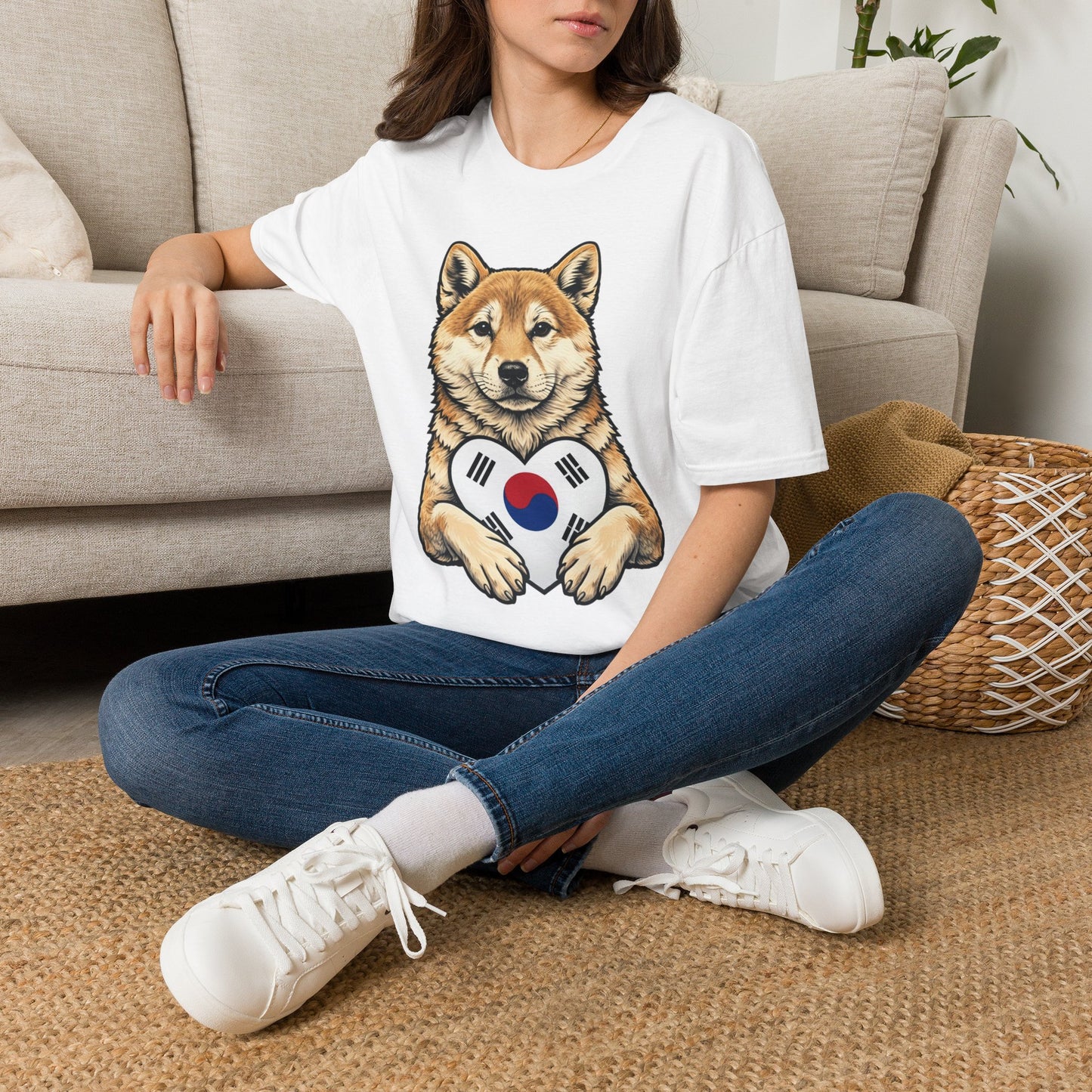 Shiba Inu Heart Tee — Cute Dog Holding South Korean Flag Graphic T-Shirt