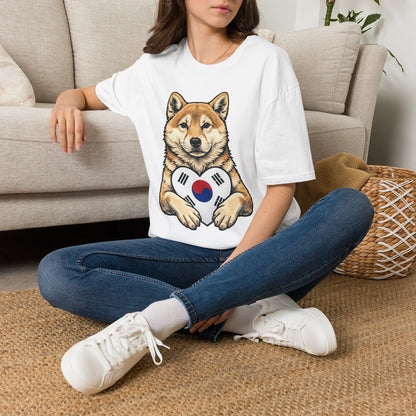 Shiba Inu Heart Tee — Cute Dog Holding South Korean Flag Graphic T-Shirt
