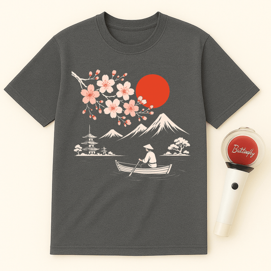 JAPANESE SUNSET SAKURA BOAT UNISEX T-SHIRT
