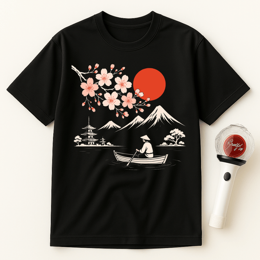 JAPANESE SUNSET SAKURA BOAT UNISEX T-SHIRT