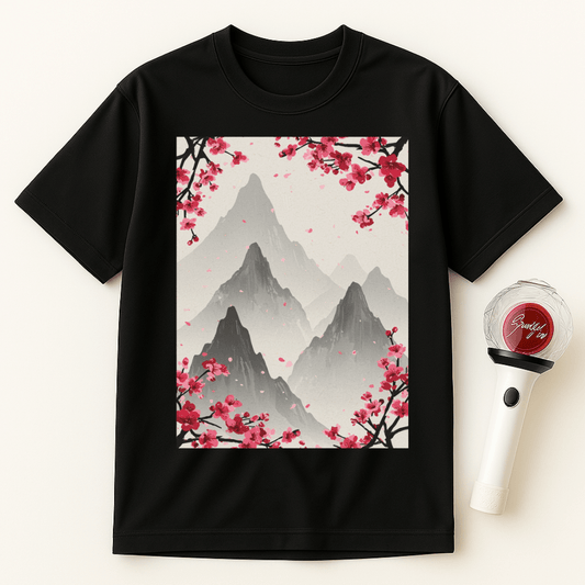 MOUNTAINS RED CHERRY BLOSSOMS UNISEX T-SHIRT