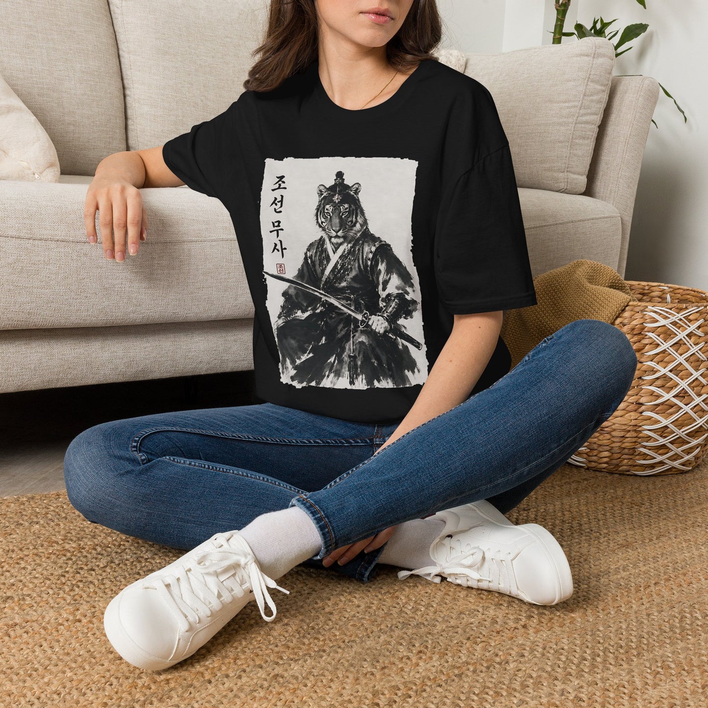 Tiger Warrior T‑Shirt – Korean Brush Art Samurai Design