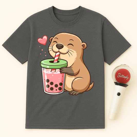 OTTER STRAWBERRY BOBA TEA UNISEX T-SHIRT