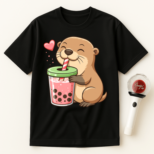 OTTER STRAWBERRY BOBA TEA UNISEX T-SHIRT