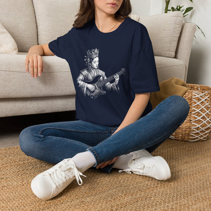 Queen Guitarist T‑Shirt — Regal Woman Playing Electric Guitar Tee